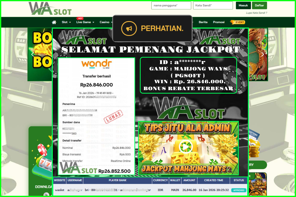 WASLOT –  MAHJONG WAYS ( PGSOFT)