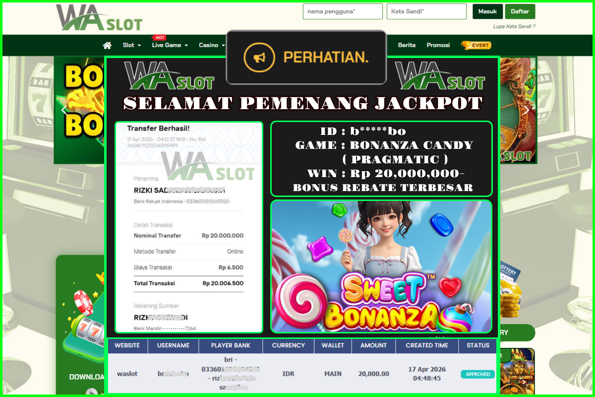 WASLOT – SWEET BONANZA CANDYLAND (PRAGMATIC)