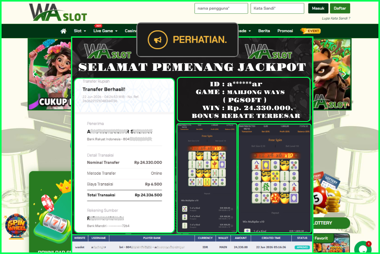WASLOT – MAHJONG WAYS ( PGSOFT)