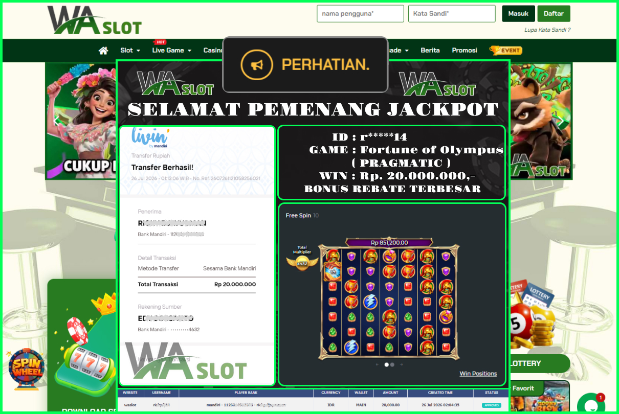 WASLOT – FORTUNE OF OLYMPUS ( PRAGMATIC )