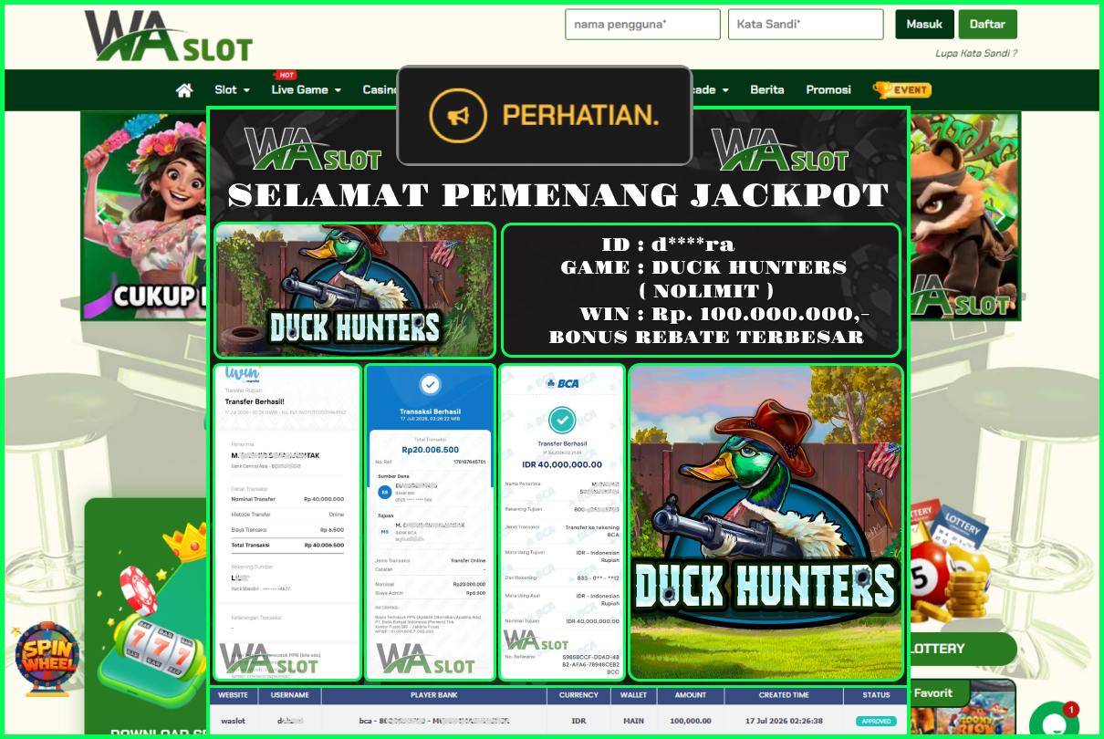 WASLOT – DUCK HUNTERS ( NOLIMIT )