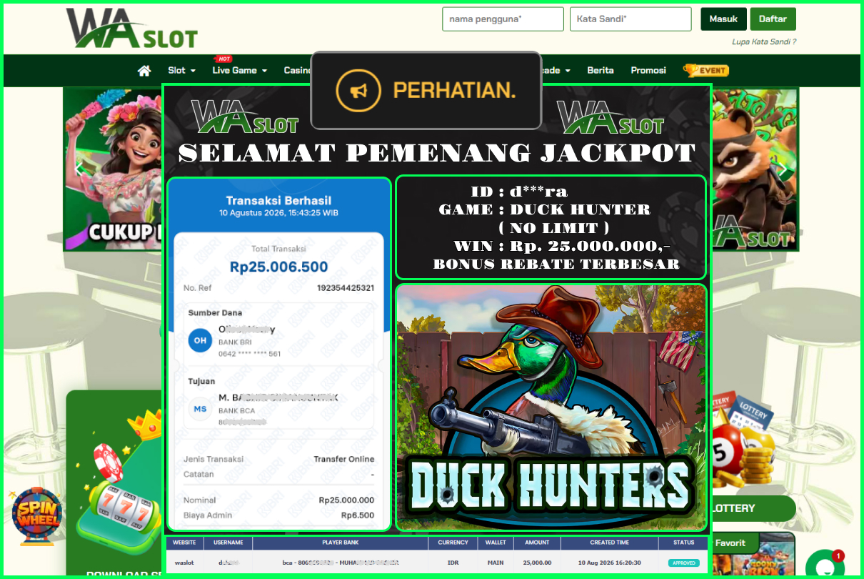 WASLOT – DUCK HUNTER ( NO LIMIT )